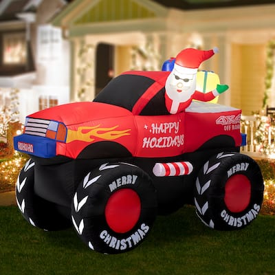 Glitzhome 7FT Lighted Santa Claus On Pick Up Vehicle Inflatable Decor