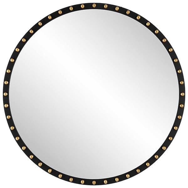 slide 2 of 5, Distressed Round Wall Mirror - 50" - Black and Gold