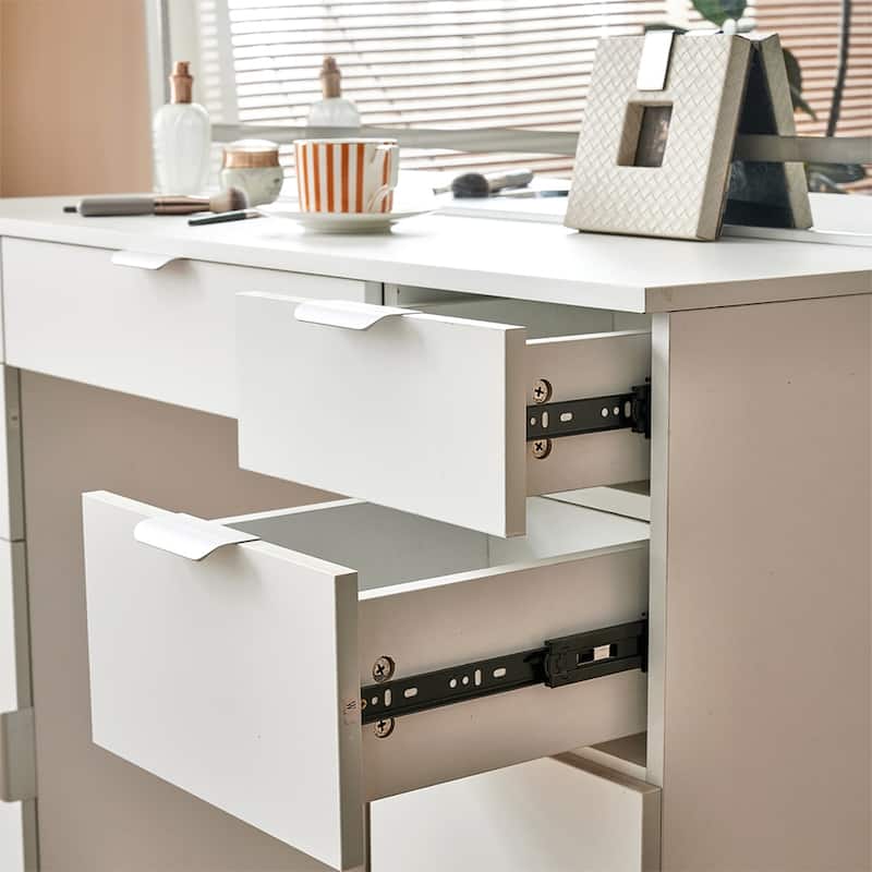 White Makeup Dressing Table with Adjustable Lighting LED Mirror and 5 Drawers for Bedroom - 15.8”D x 46.1"W x 56.1"H