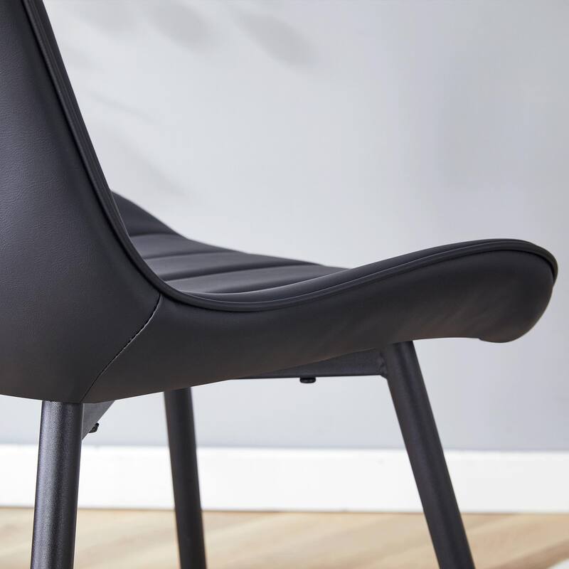 Modern 4 Piece PU Dining Chair Set with Extended Seat Cushion, Metal Legs, Backrest for Dining Room Kitchen Bedroom Living Room