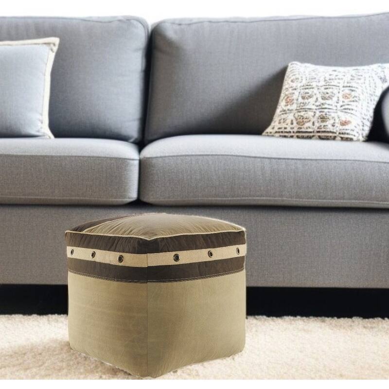 HomeRoots 20" Brown Cotton Striped Pouf Ottoman