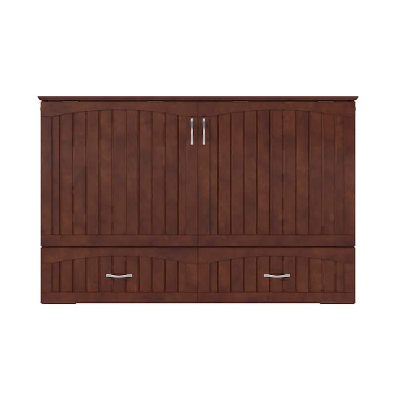 Solid Wood Murphy Bed Chest with Mattress & USB Charger - Walnut Finish, Space Saving Furniture