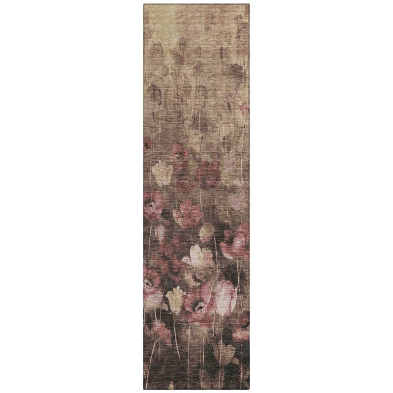 Machine Washable Indoor/ Outdoor Modern Floral Chantille Rug
