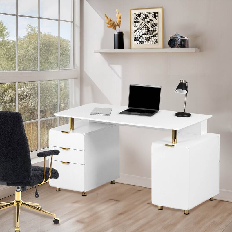 Modern Executive Floating Desk with 3 Drawers & Sleek Work Surface