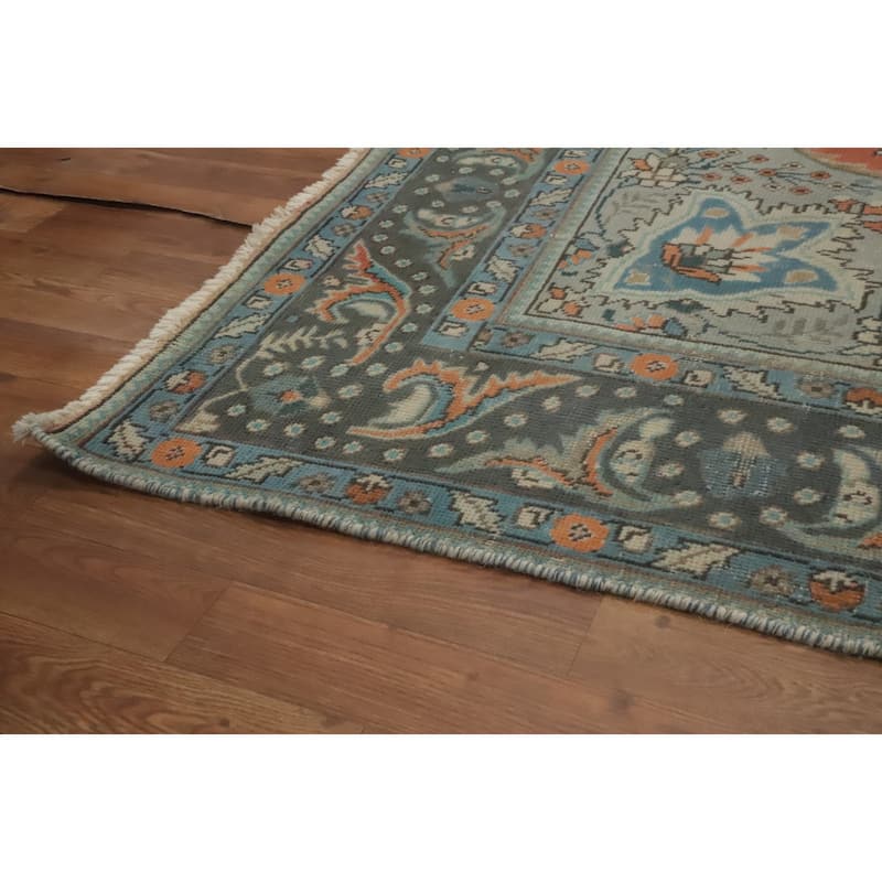 Hand Knotted Oriental 100% Wool Carpet Traditional Floral Oranges & Rust Tabriz Area Rug - 9' 11'' X 6' 6''