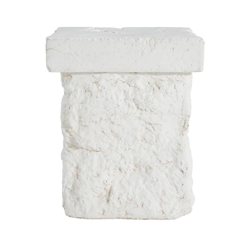 Roomfitters Talia Outdoor Modern Artistry Side Table with Organic Rock Base, Weather Resistant MGO, White