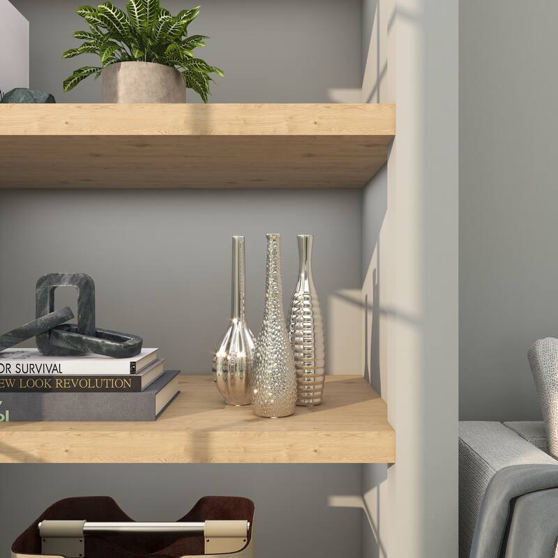 CosmoLiving by Cosmopolitan Sleek Ceramic Glam Vase with Varying Patterns (Set of 3) - Silver, Gold, Dark Blue, White