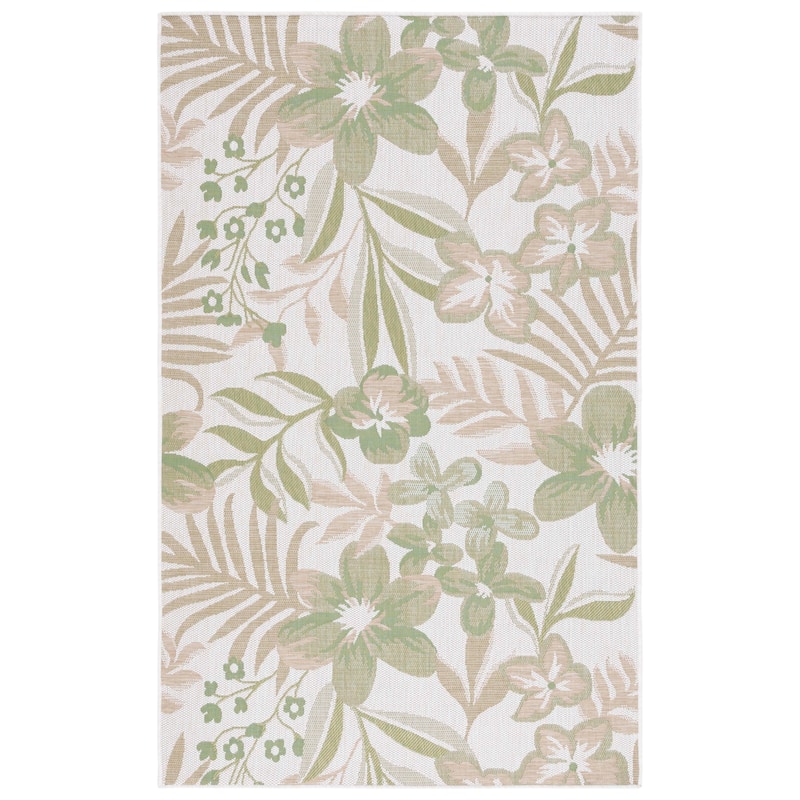 SAFAVIEH Courtyard Aisling Indoor/Outdoor Waterproof Patio Backyard Rug - 6'7" Square - Ivory/Green