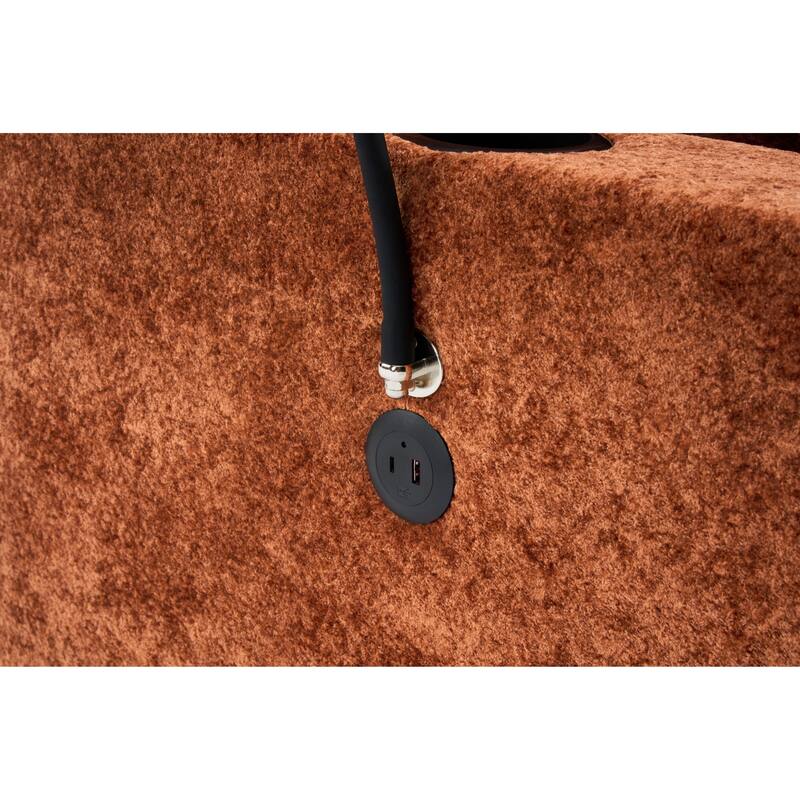 Chenille Single Sofa Chair Chaise Lounge with Phone Holder, Upholstered Recliner Sleeper Sofa Bed for Living Room