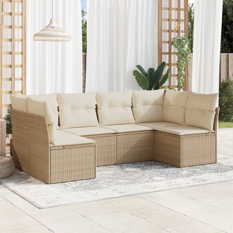 vidaXL Garden Sofa Set Beige Poly Rattan, Powder-Coated Steel, Polyester - 24.4 x 24.4 x 27.2