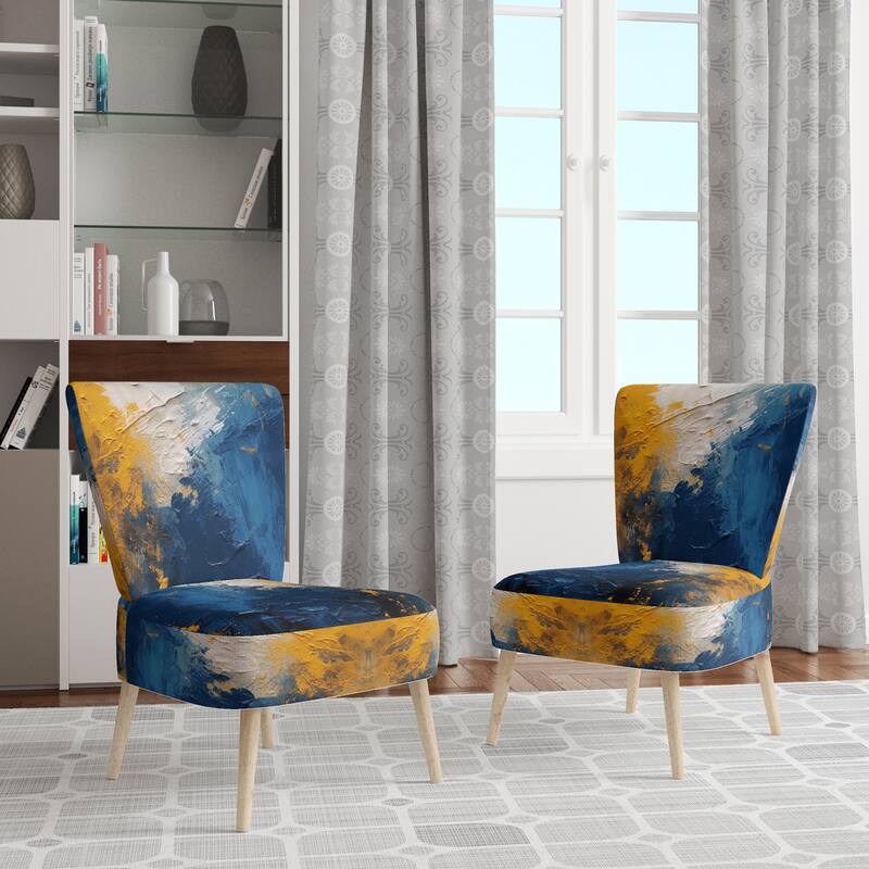 Designart "Blue and Yellow Intuitive Expressions I" Upholstered Abstract Accent Chair and Modern & Contemporary Arm Chair - Side Chair