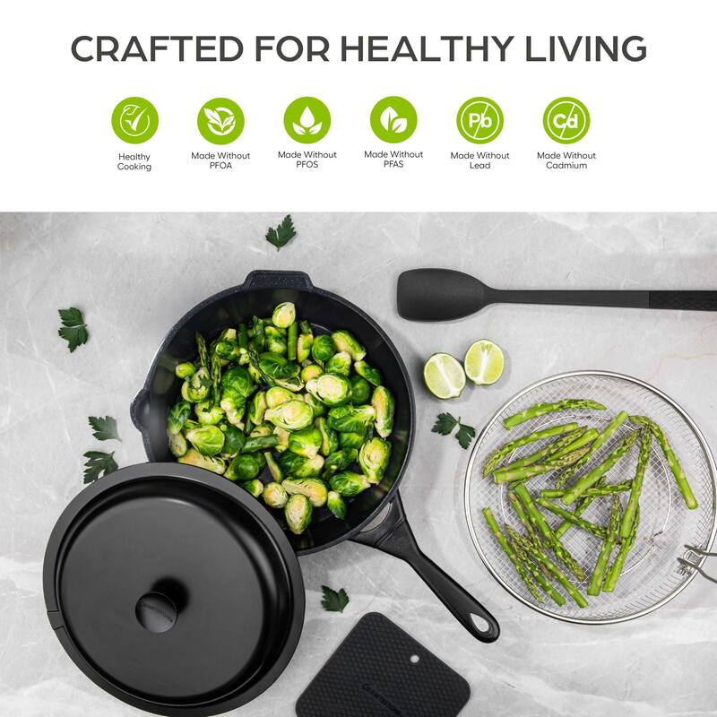 Granitestone Zuka Everyday Pan 4 Pc Nonstick 8" Multi-Functional Frying Pan Set with Lid Steamer & Utensils