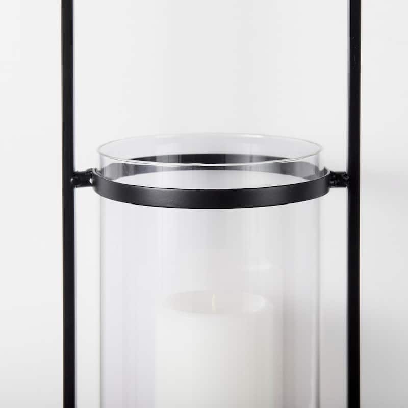Avram Black Metal And Brown Wood Hanging Candle Holder - 5.9L x 5.1W x 24.0H