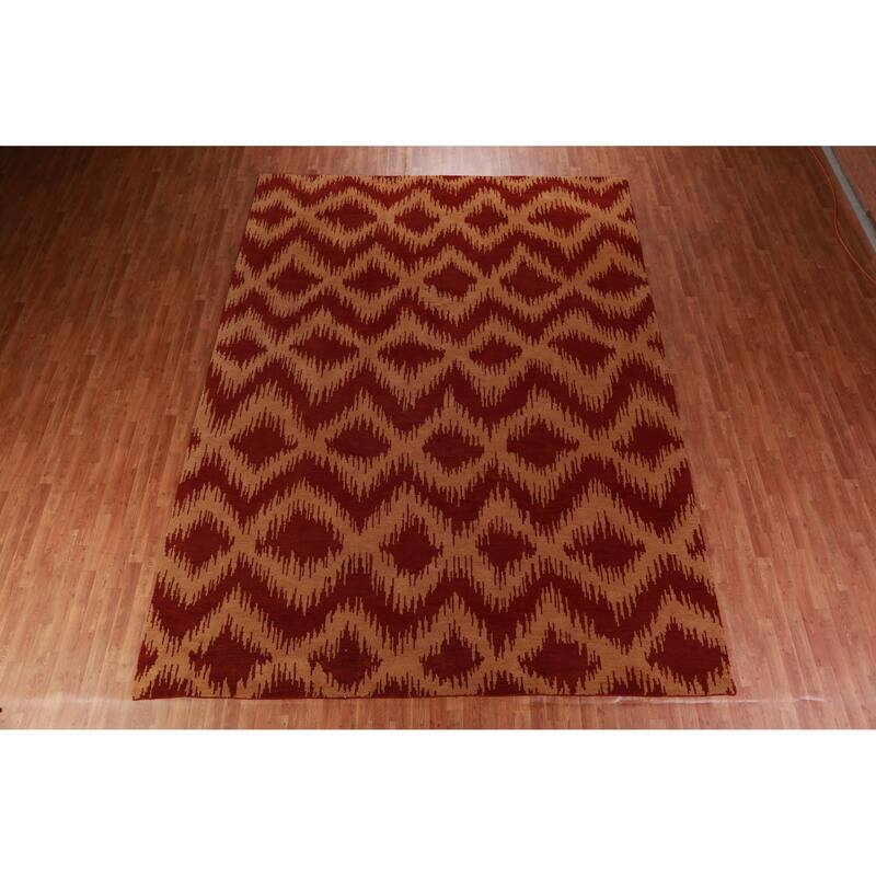 Hand Knotted Oriental 100% Wool Carpet Modern Geometric Oranges & Rust Moroccan Area Rug - 13' 4'' X 10' 0''