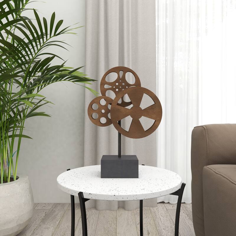 Bronze Metal Reel Film Decorative Sculpture with Elevated Block Base