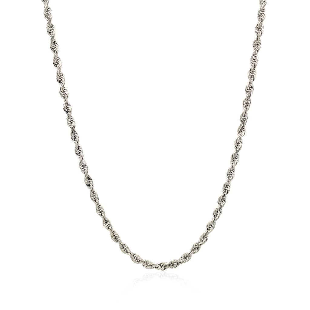 MayaMila 2.5mm 14k White Gold Solid Diamond Cut Rope Chain
