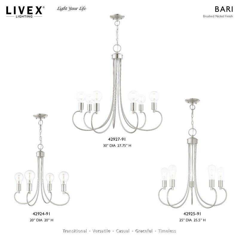 Livex Lighting 5-light Brushed Nickel Chandelier, 42925-91 - 25" Dia x 25.5" H