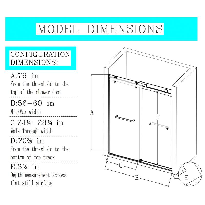 68"-72" x 76" Frameless Double Sliding Shower Door