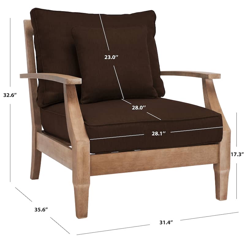 SAFAVIEH Couture Outdoor Patio Furniture Martinique Wood Arm Chair - 31"W x 36"D x 33"H - Natural/Dark Brown