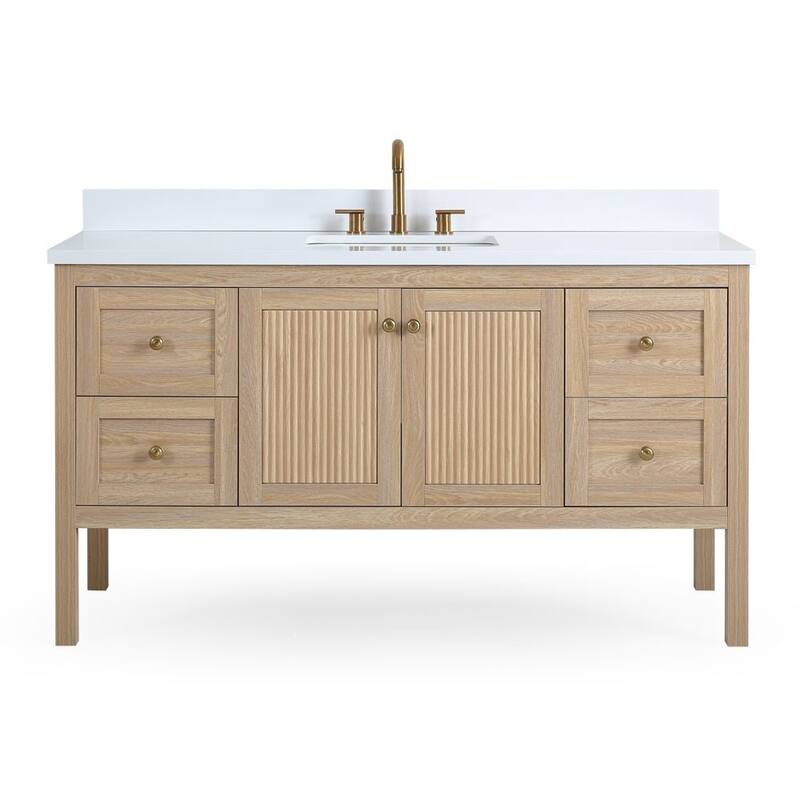 48 Inch Modern Light Oak Single Sink Bathroom Vanity With White Quartz Top - 60 inch single sink