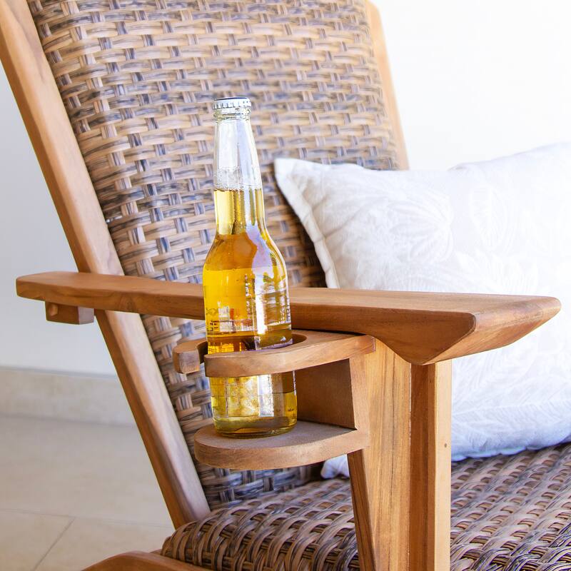 Cambridge Casual Camden Teak Patio Adirondack Chair Set with Padded Woven Seat - FREE Patio Cover