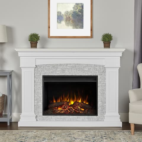 Deland Grand Electric Fireplace in White