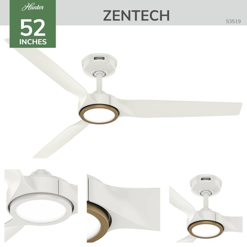 Hunter Zentech Wi-Fi ENERGY STAR Damp Rated Ceiling Fan w/ LED Light and Handheld Remote - Modern & Contemporary - SMART FAN!