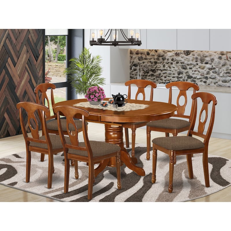 East West Furniture Modern Dining Table Set Consist of an Oval Wooden Table and 6 Dining Chairs, Saddle Brown (Seat Options) - AVNA7-SBR-C
