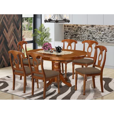 East West Furniture Modern Dining Table Set Consist of an Oval Wooden Table and 6 Dining Chairs, Saddle Brown (Seat Options)