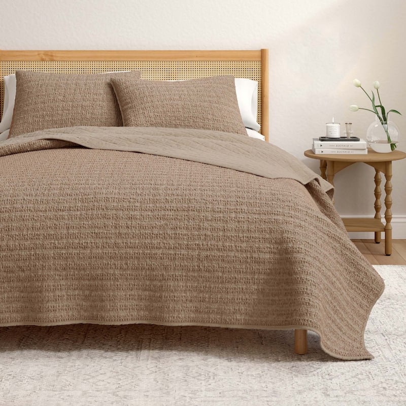 Linery & Co. Cotton Honeycomb Waffle Garment Washed Quilt Set - Clay - Queen