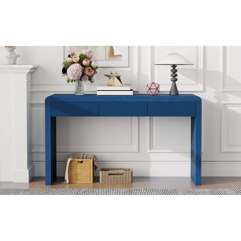 Rustic Console Table with 3 Fluted Drawers