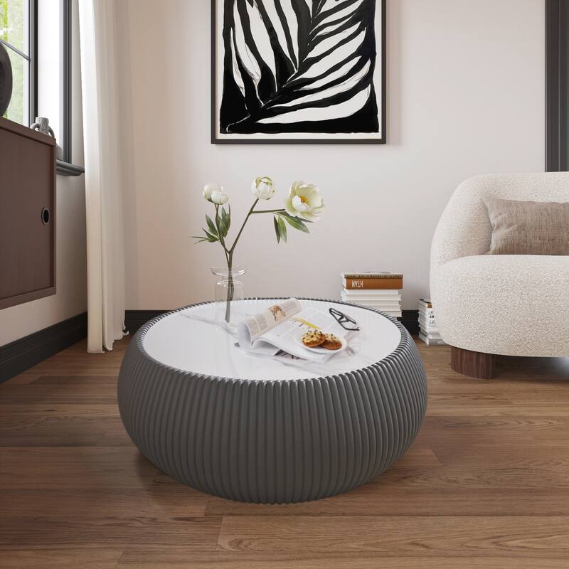 Light Sintered stone Top Drum Shape Coffee modern Sofa Table for Living Room