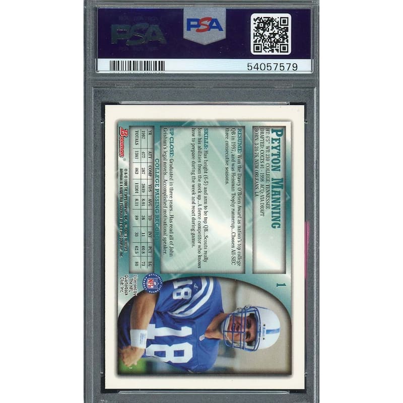 Peyton Manning 1998 Bowman Football Rookie Card #1 Graded PSA 9 - 8'6" x 11'6"