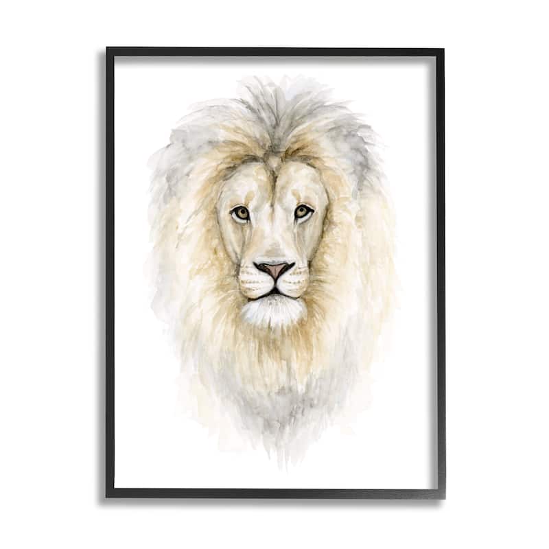 Stupell Lion Mane Watercolor Portrait Kids' Nursery Safari Animal Framed Wall Art - Yellow