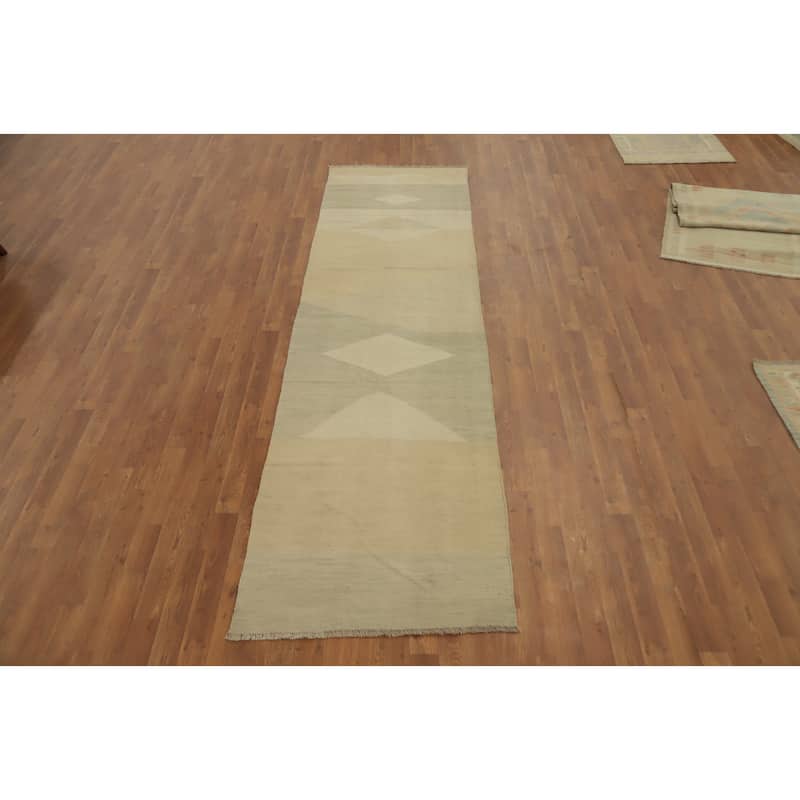 Hand Woven Oriental 100% Wool Carpet Southwestern Modern Multi-Colored Kilim Runner Rug - 9' 11'' X 2' 9''