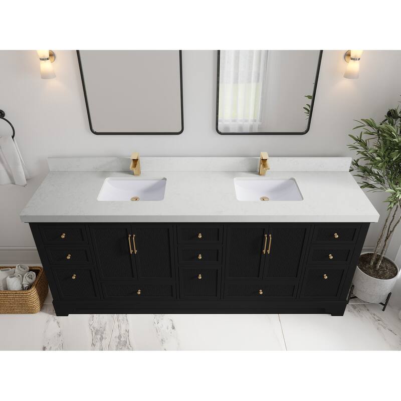 Willow Collections 84 in. W x 22 in. D Alys Double Bowl Sink Bathroom Vanity with Countertop - 2"Carrara Quartz - Black