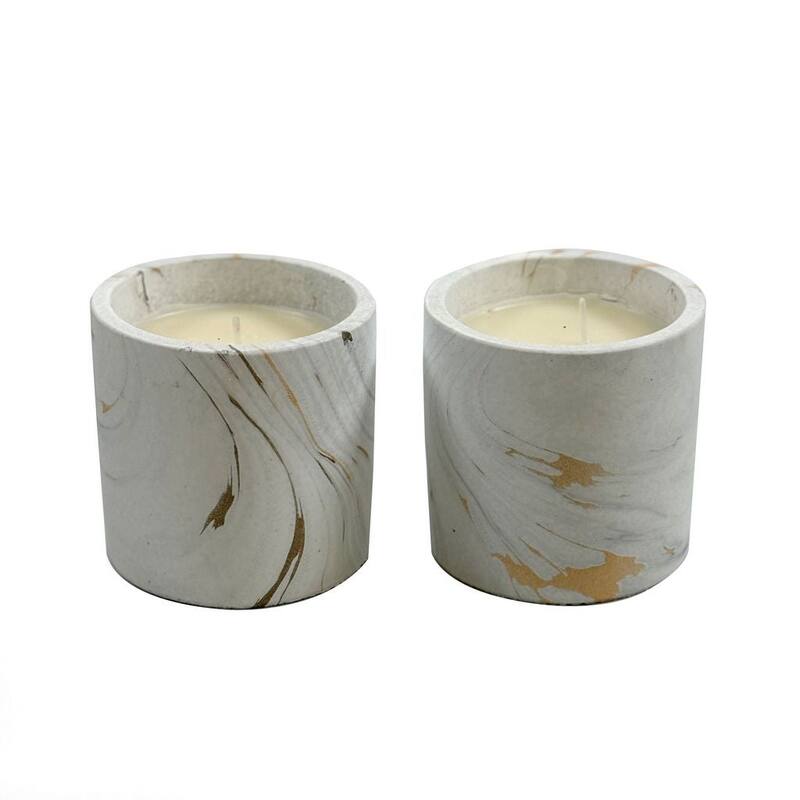 White and Gold Set of Two Marbled Candle Jars 7 Oz Elegant Home Decor - White