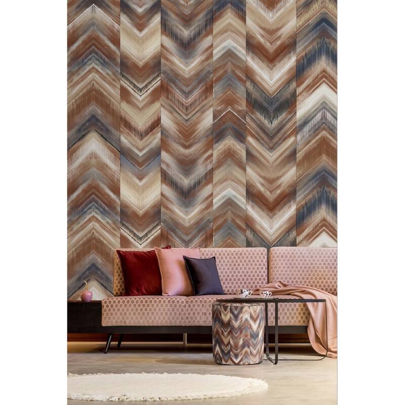 Modern Chevron Pattern Wallpaper Mural - Brown - W:175" x H:118"