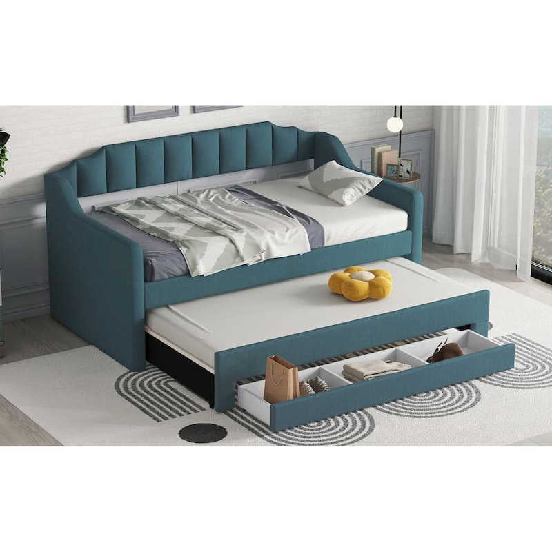 Upholstered Daybed with Trundle and 3 Drawers