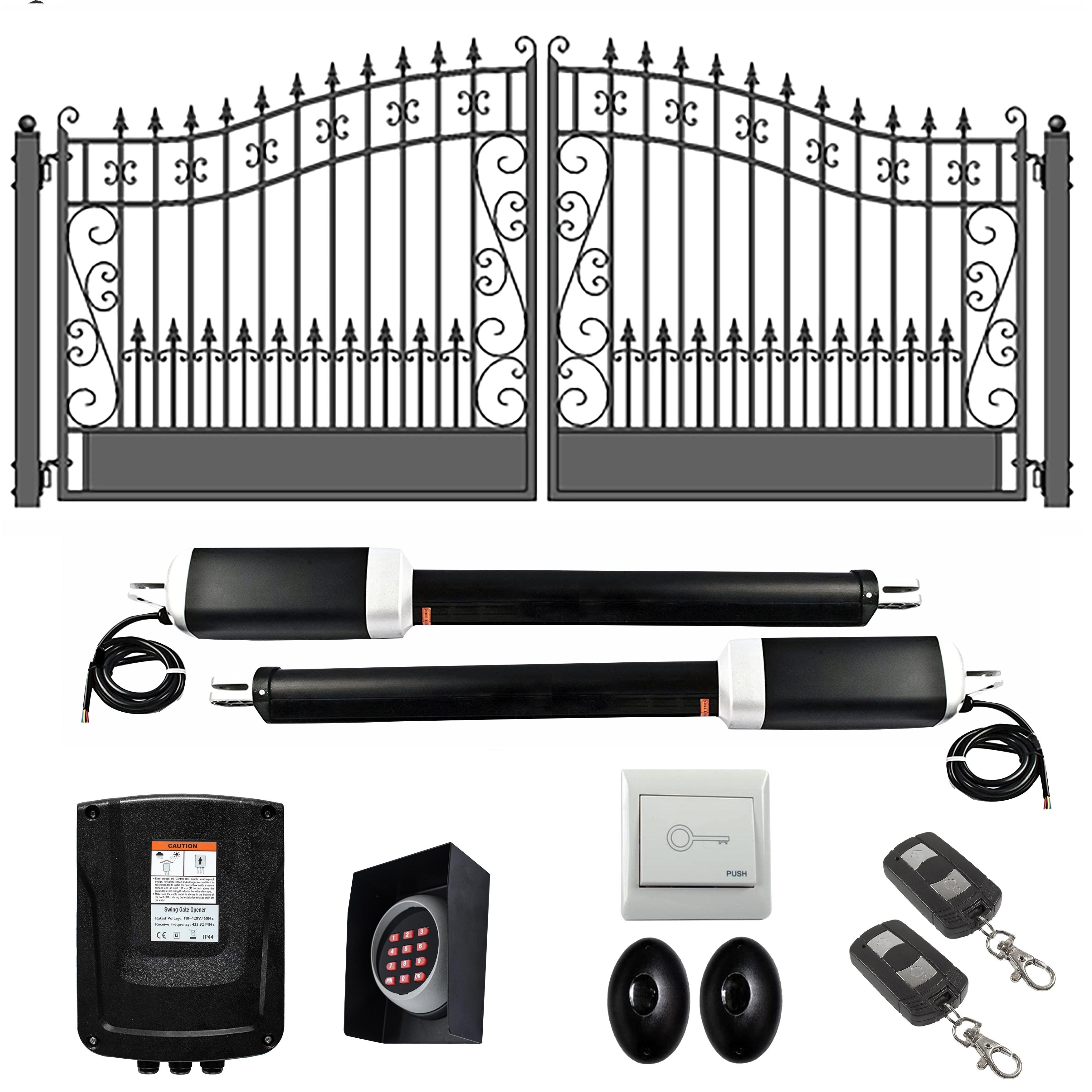 ALEKO Black Steel Dual Swing 12 ft Driveway Gate London Style with Gate
