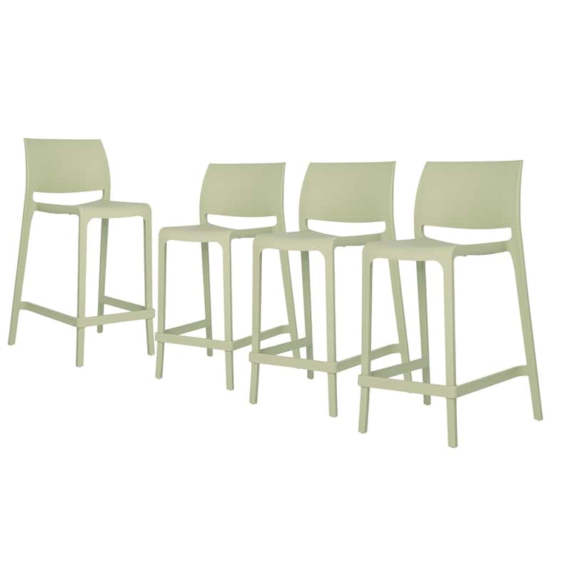 HomeRoots Set of Four 26" Green Heavy Duty Plastic Low Back Outdoor Counter Height Bar Chairs