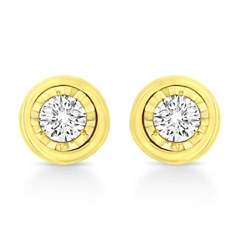 10K Yellow Gold Plated .925 Sterling Silver 1/10 Cttw Miracle-Set Diamond Circle Shape Stud Earrings (K-L Color, I2-I3 Clarity)