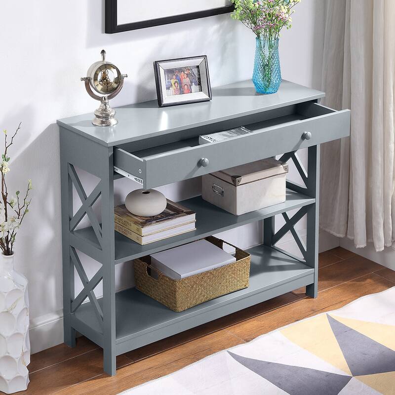Convenience Concepts Oxford 1 Drawer Console Table with Shelves - Grey