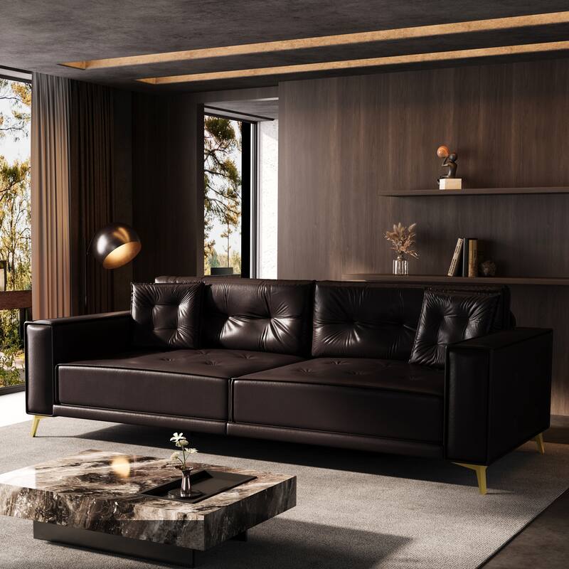 Oversized 3-in-1 Convertible Sofa Bed, 92.1" Faux Leather Square Arms Loveseat, Modern Pull-Out Sleeper Couch with Pillows