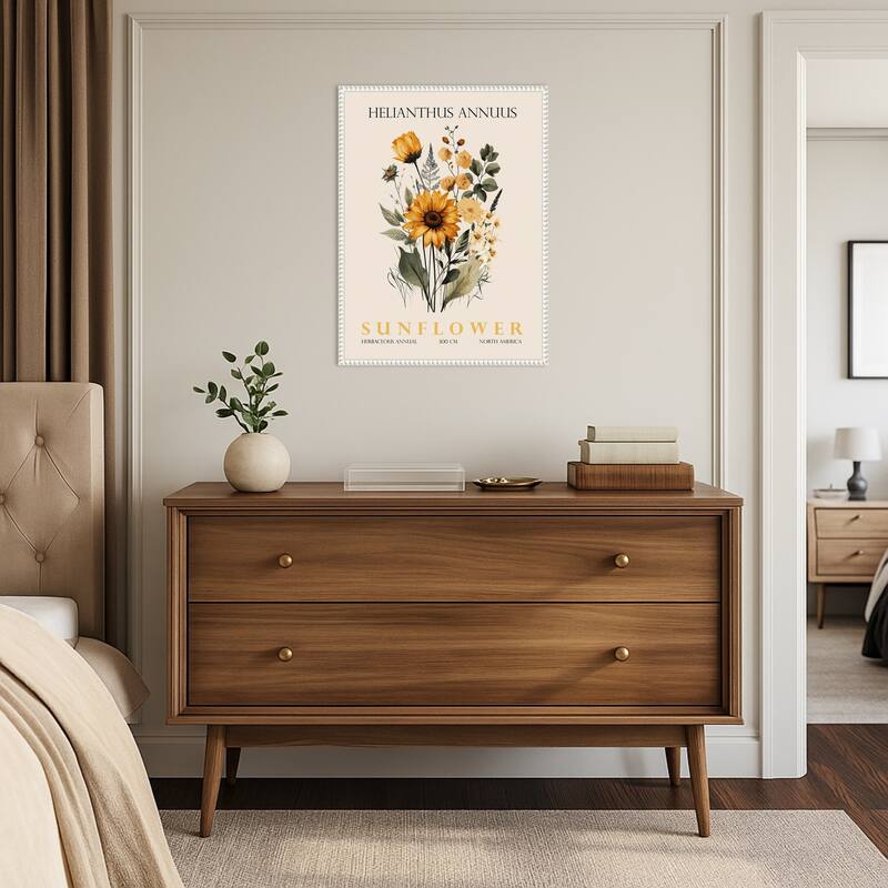Vintage Botanical Sunflower No. 2 Illustration by Christopher Giampietro Framed Canvas Wall Art Print