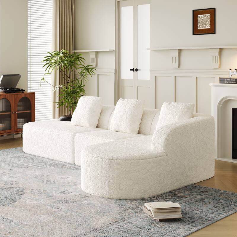 Curved Modular Sofa with Chaise Lounge, Full Compression Upholstered Boneless Sofa, Corner 3 Seater Sofa with 3 Pillows