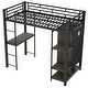 preview thumbnail 10 of 31, Metal Loft Bed with Built-in Wardrobe and Storage Shelves, Twin Size Loft Bedframe with Bulit-in Desk and Hanging Rod for Kids