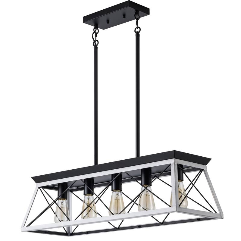 Anmytek Modern Industrial 5 Light Geometric Cage Pendant Light Kitchen Island Dining Room Black White Adjustable (No Bulbs)