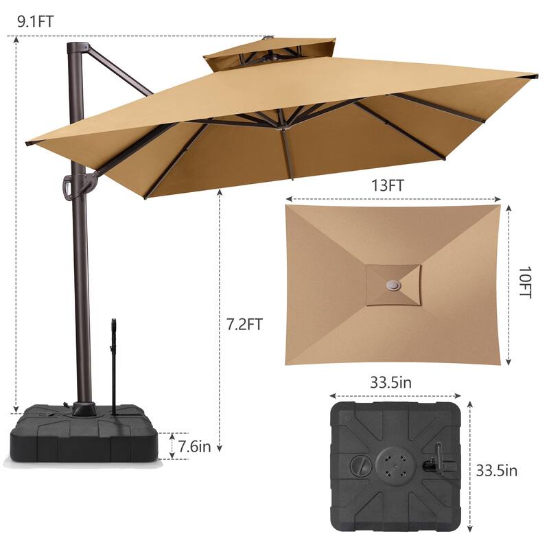 13 x 10ft Outdoor Patio Cantilever Offset Umbrella with Base