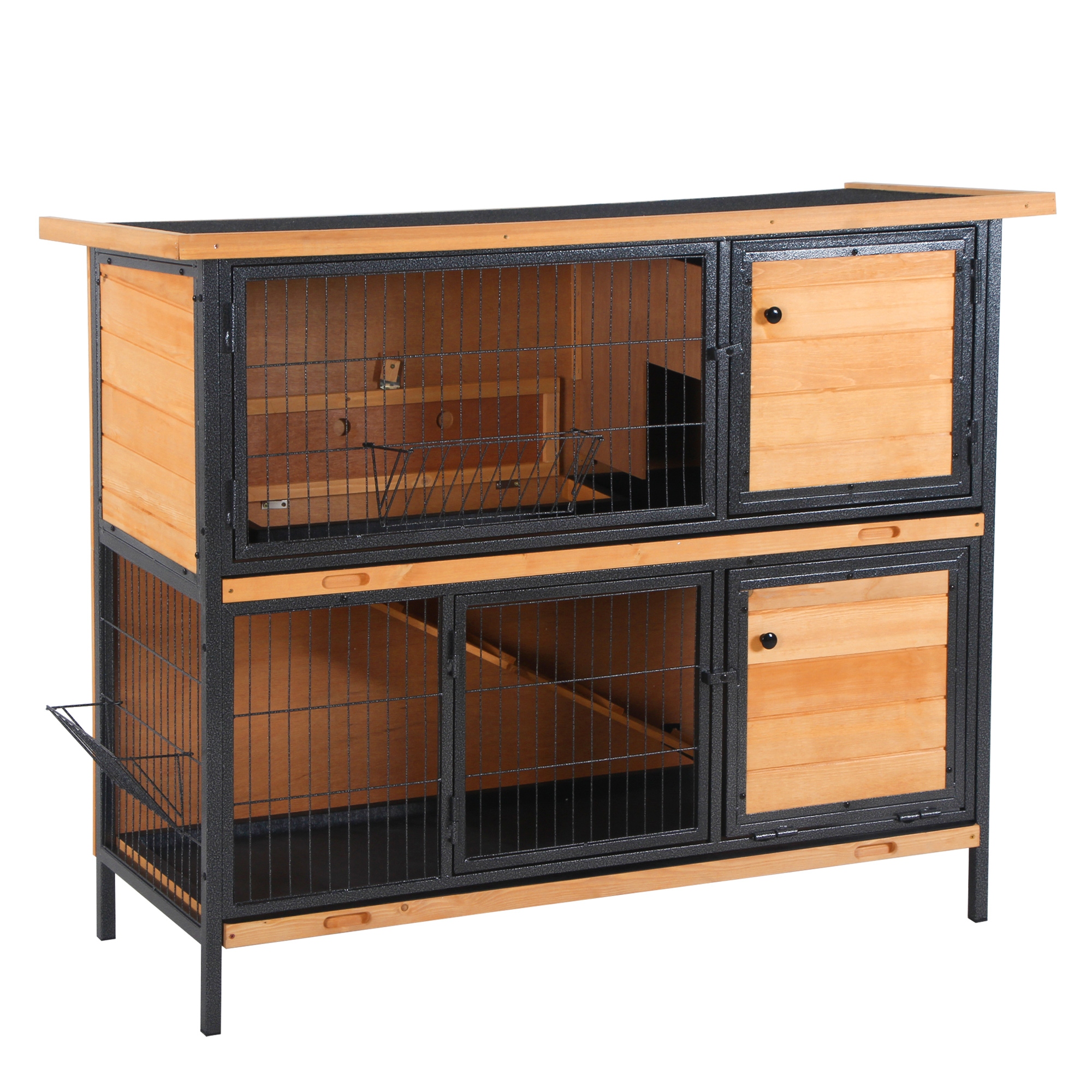 Rabbit hutch with storage outlet
